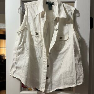 Ralph Lauren Women's Cream Sleeveless Button Down Shirt